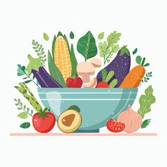 A vibrant and healthy assortment of fresh vegetables and produce, artfully arranged in a bowl, symbolizing a wholesome and nutritious diet