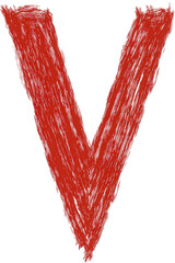 Red Textured V Letter on Transparent Background