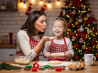 Fototapeta premium Warm family moments beautifully captured inside the cozy kitchen.