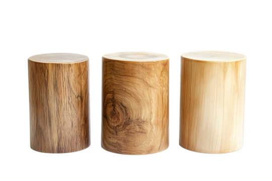 Four wooden pedestal cylinders of varying, Isolated set of vintage handmade wooden tool