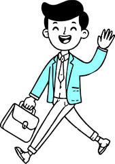Hand drawn style flat vector design illustration of a happy man with briefcase going to work