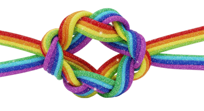 Rainbow colored rope knot isolated PNG with Transparent Background