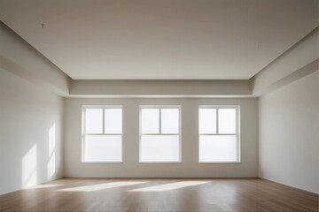 Obraz premium An empty room with three windows and wooden floor