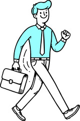 Hand drawn style flat vector design illustration of a happy man with briefcase going to work