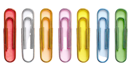 Colorful Paper Clips on Transparent Background
