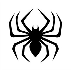 Decorative silhouette of a spider with ceremonial tribal patterns, sharp leg angles and curved markings, modern monochrome graphic