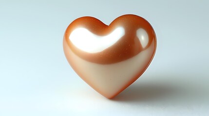 Fototapeta premium Glossy rose gold heart shape on light background with soft shadow and metallic reflection, isolated design element for romantic and love concepts.