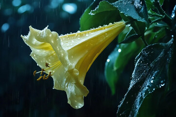 Fototapeta premium Elegant Night Blooming Flowers Illuminated By City Lights In A Dreamlike Atmosphere, Generative AI