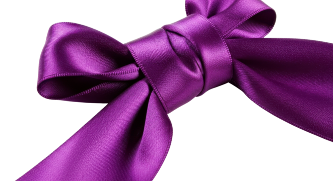 Close-up of a purple satin ribbon bow isolated PNG with Transparent Background