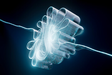 Futuristic 3D abstract data transfer flow glowing with blue light