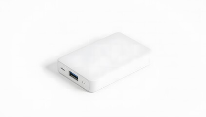 Power Bank Compact Isolated, Compact power bank with USB-C connectors, isolated on white background for tech usage