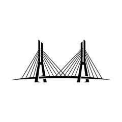 Black and white illustration of a cable-stayed bridge.