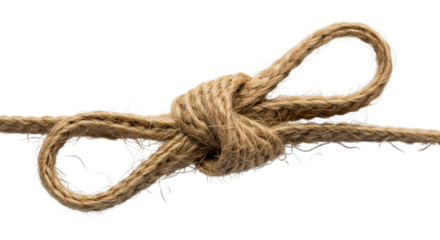 Close-up of natural brown jute twine bow knot isolated on white background