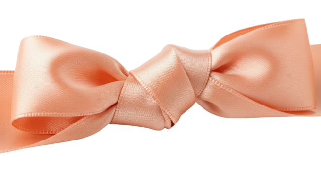 Elegant peach-colored ribbon bow for gift wrapping and decoration isolated PNG with Transparent Background