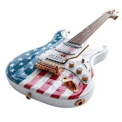 American flag electric guitar patriotic music instrument close up view isolated on transparent background
