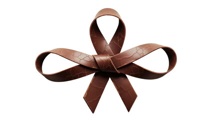 Dark Brown Crocodile Leather Texture Bow Isolated on White Background