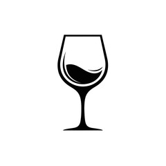 Black and white silhouette of a wine glass with a wavy liquid inside, representing a drink or beverage.
