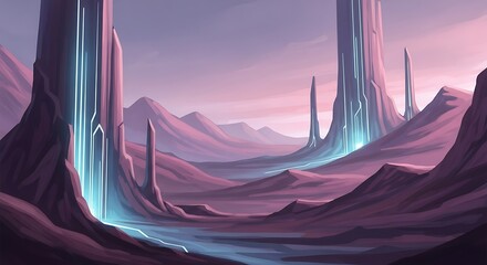 Alien Desert Landscape with Towers.