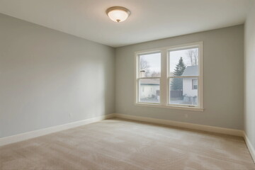 Fototapeta premium Empty room with light-colored walls and carpeted floor