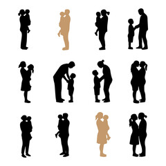Parent and child silhouette collection showing family love and care

