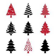 Obraz premium Christmas Tree Icons Set - Red and Black, Festive Holiday Tree Designs