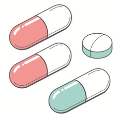 Illustration of colorful pills and tablets concept of medicine, healthcare, treatment, and pharmaceuticals for medical designs and healthrelated projects