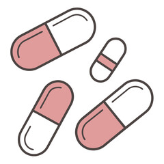Illustration of pink and white capsule pills, symbolizing medication, treatment, healthcare, and pharmaceutical products for medical use and wellness