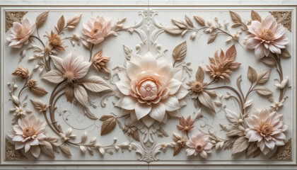 panel wall art, marble background with flower designs, wall decoration