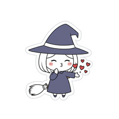 Cute witch blowing a kiss with hearts