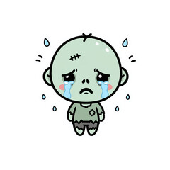 Sad zombie with tears crying on transparent background