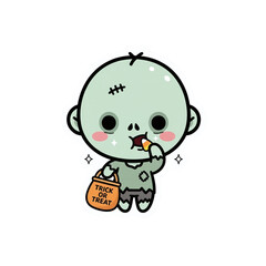 Adorable zombie trick-or-treating with candy corn
