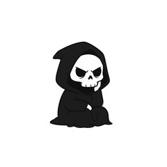 Thoughtful grim reaper sitting on the floor