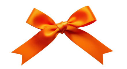 Orange silk ribbon bow decoration isolated PNG with Transparent Background