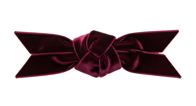Velvet bow tie in dark burgundy color for elegant fashion accessory isolated PNG with Transparent Background - Powered by Adobe