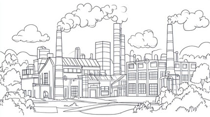 Obraz premium Industrial complex line drawing