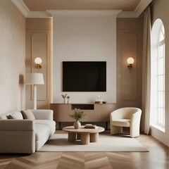 Elegant Living Room with Modern Furniture and Soft Lighting