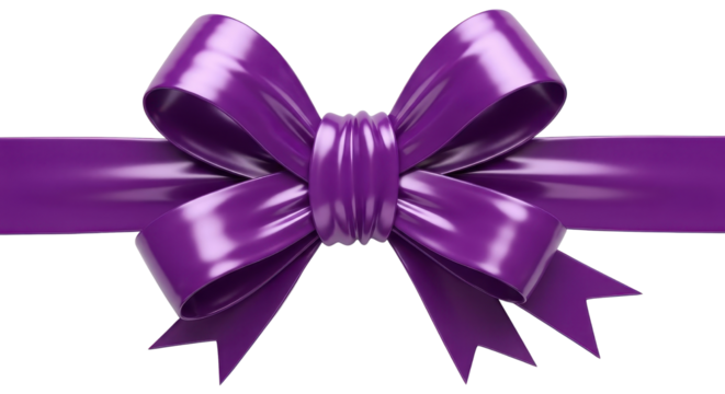 Purple satin ribbon bow for gift wrapping isolated PNG with Transparent Background
