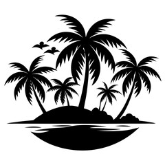 Island with Palm Trees Silhouette