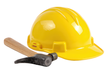 Bright Yellow Safety Helmet And Hammer
