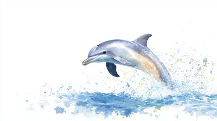 Obraz premium Vibrant watercolor portrait of dolphin leaping gracefully above ocean waves, showcasing its playful nature and beauty