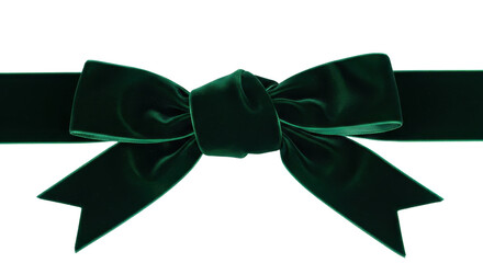 Dark green velvet bow tie and ribbon for holiday wrapping isolated PNG with Transparent Background