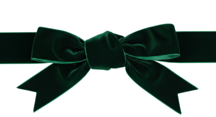 Dark green velvet bow tie and ribbon for holiday wrapping isolated PNG with Transparent Background