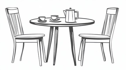 Simple round table with chairs and tea set
