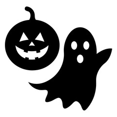 Ghost And Pumpkin Playful Expression Icon Vector Silhouette