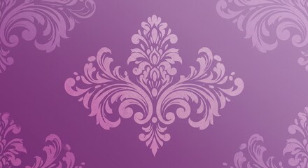 Fototapeta premium Elegant vintage damask pattern in shades of purple, featuring intricate floral and swirl ornamentation for a luxurious background