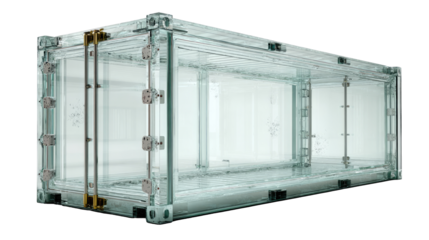Transparent shipping container, clear, modern