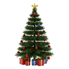 Fototapeta premium Decorated Christmas Tree with Gifts, isolated on transparent background