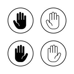 Obraz premium Palm hand icon set in circular outline. Stop and attention gesture symbol