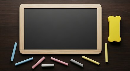 Blank Chalkboard with Chalk and Duster for Educational or Creative Use