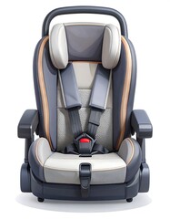 Naklejka premium Realistic illustration of a child car seat. Front view, detailed upholstery